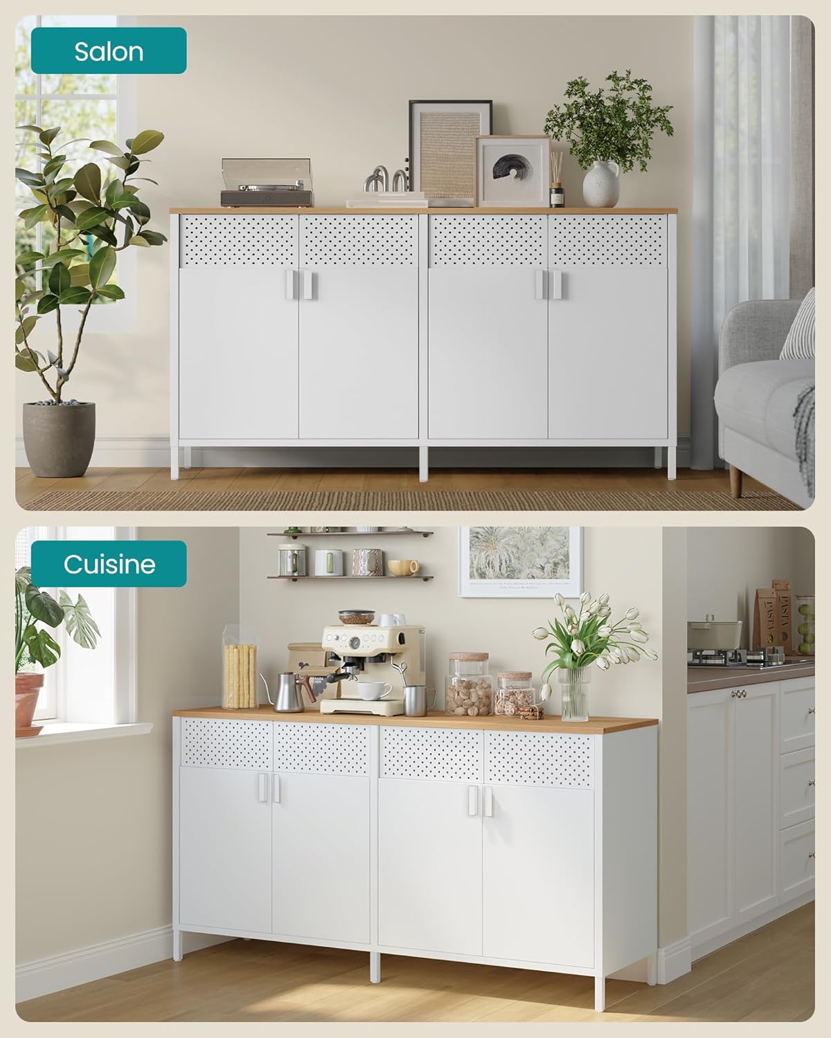 SONGMICS - Buffet métal 4 portes, cadre acier, 141x40x76cm, LSC205WC01