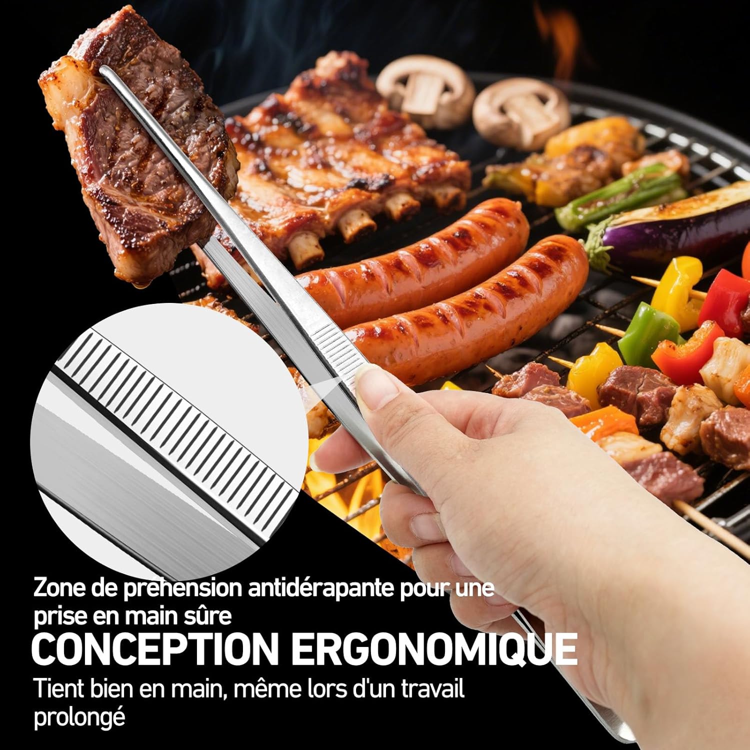 Pince Cuisine - lot de 2, inox, 30cm et 20cm, cuisson et grill