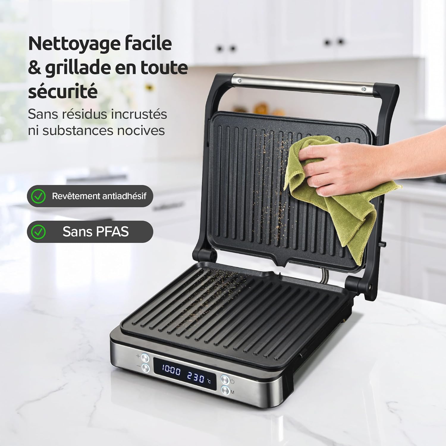 Olvy - Appareil à Croque-Monsieur 3-en-1, 2000W, plaques antiadhésives, ouverture 180°, température réglable, minuterie,