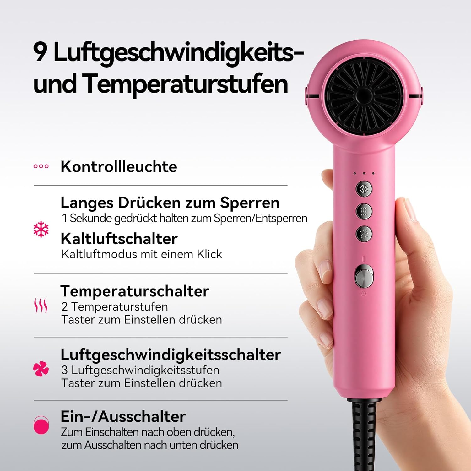 FirePhoenix - sèche-cheveux pro - 2300W, 22m/s, ions, 3 vitesses