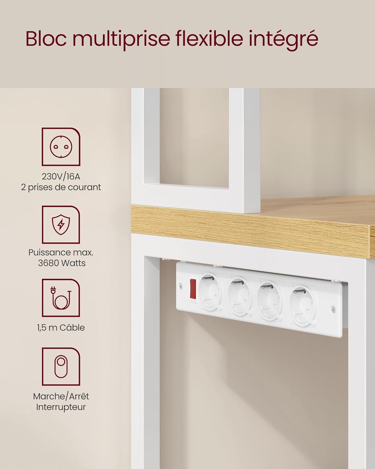 VASAGLE - étagère cuisine/bar café, 40x60x170 cm, 8 crochets, KKS058Y02