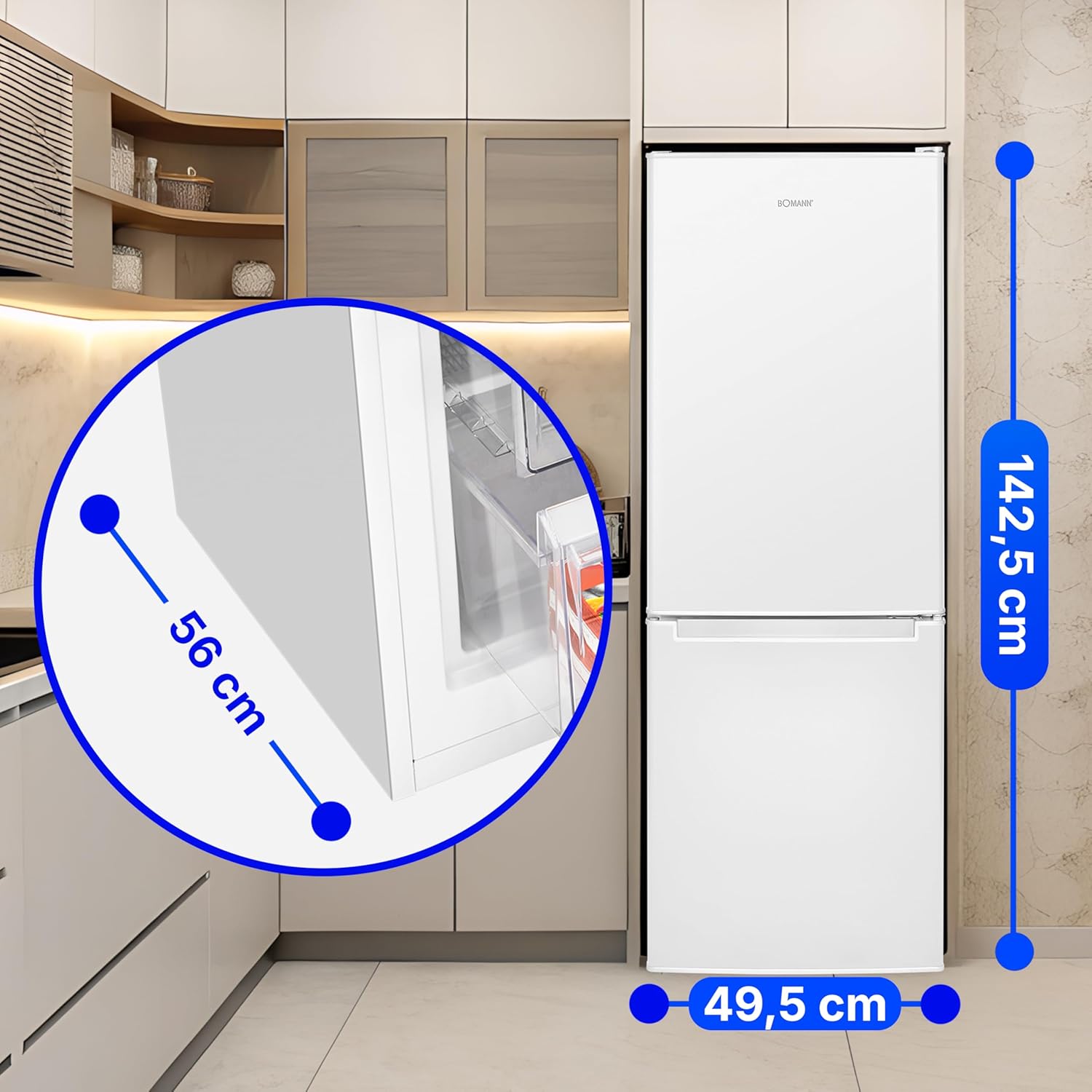 Bomann - Réfrigérateur congélateur 173L, éclairage LED, bac légumes, KG7359
