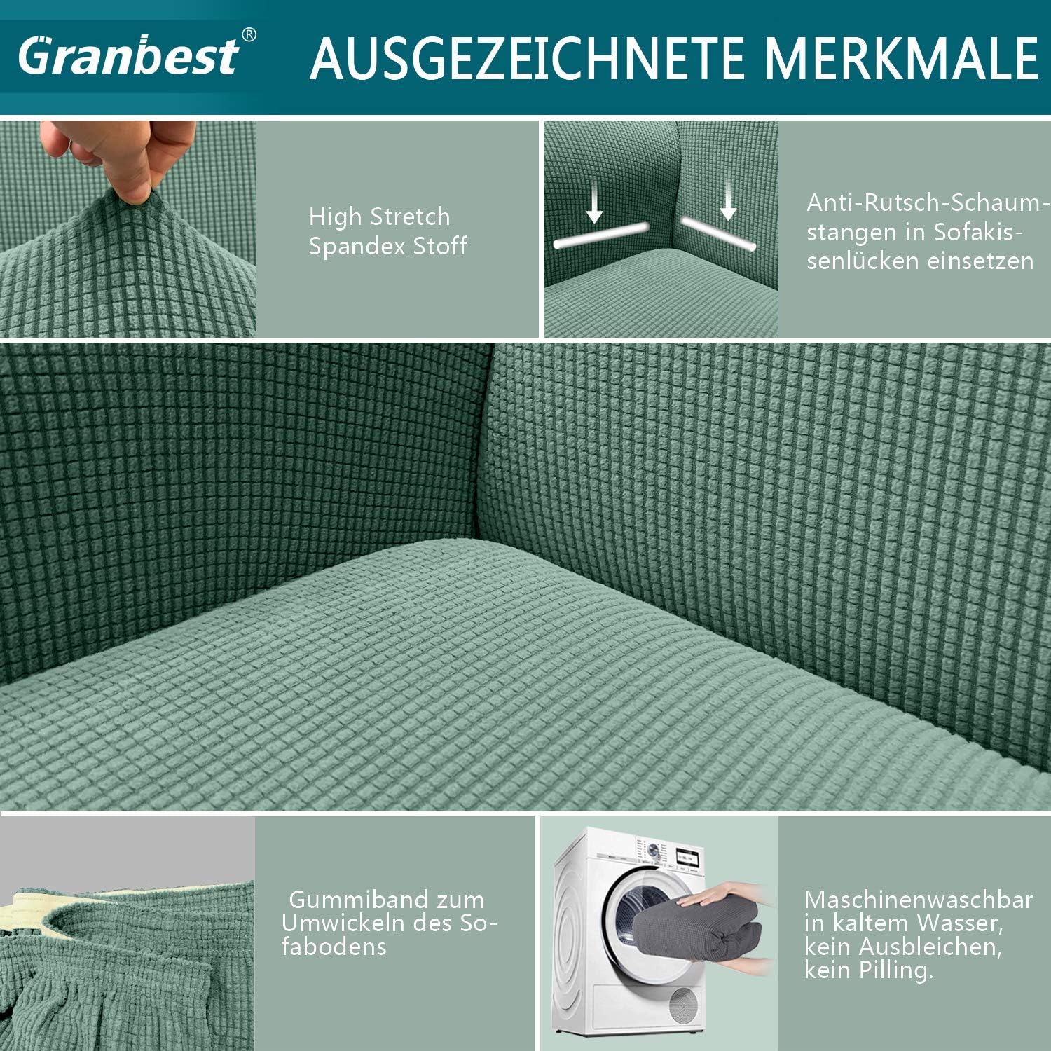 Granbest - housse de canapé moderne - 4 places - jacquard élastique vert sauge, protection animaux