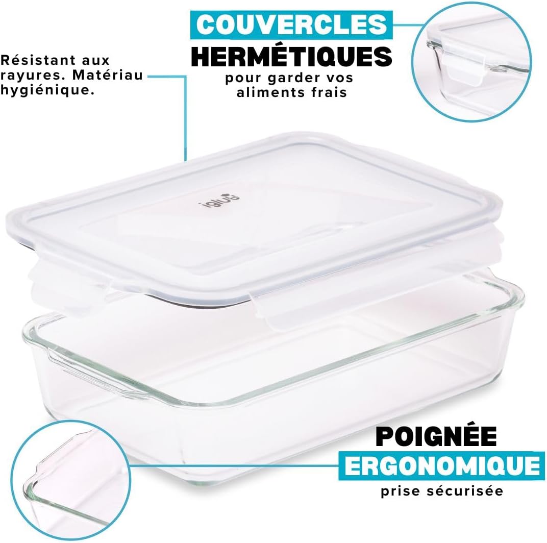 Igluu - Plat à lasagnes borosilicate 2,2L - lot de 3 - hermétique