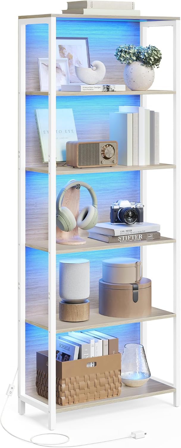 VASAGLE - bibliothèque LED 6 niveaux - 30,3x60x178,6 cm - cadre acier, lumière réglable - LLS120LL01