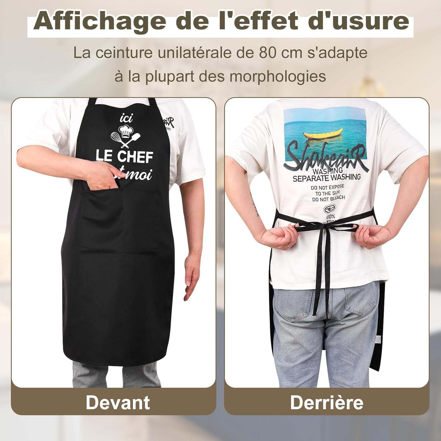 Tablier de cuisine - étanche réglable, poches, cadeau fête des pères