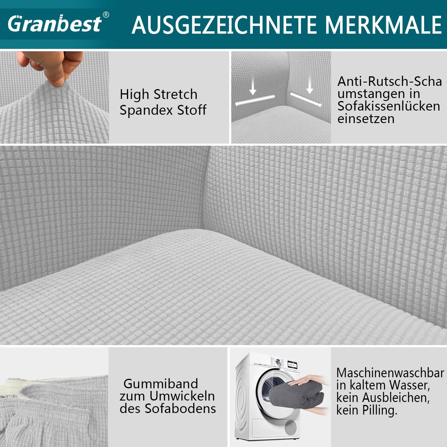 Granbest - housse de canapé jacquard 3 places - extensible, protection animaux