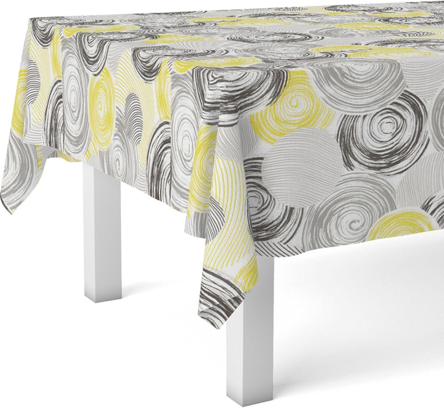 Nappe en toile cirée - rectangulaire - 100x140 cm - anti-taches, imperméable, facile d'entretien, motif cercle jaune
