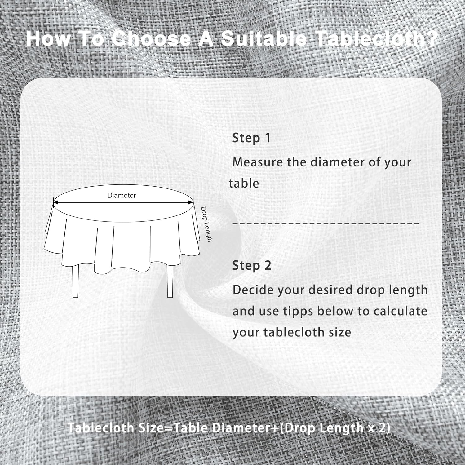 DWCN - Nappe ronde lavable imperméable 140 cm effet lin Gris Clair