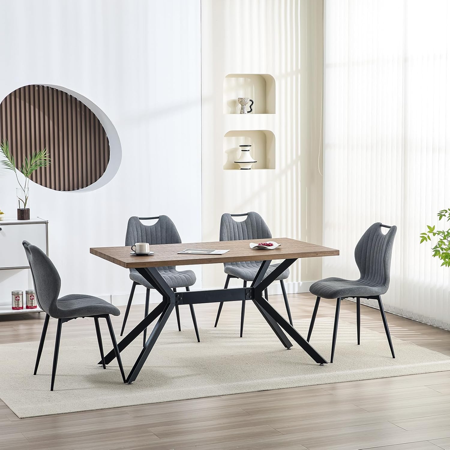 Chaises de salle à manger - lot de 4 - tissu gris, pieds métal, dossier confortable