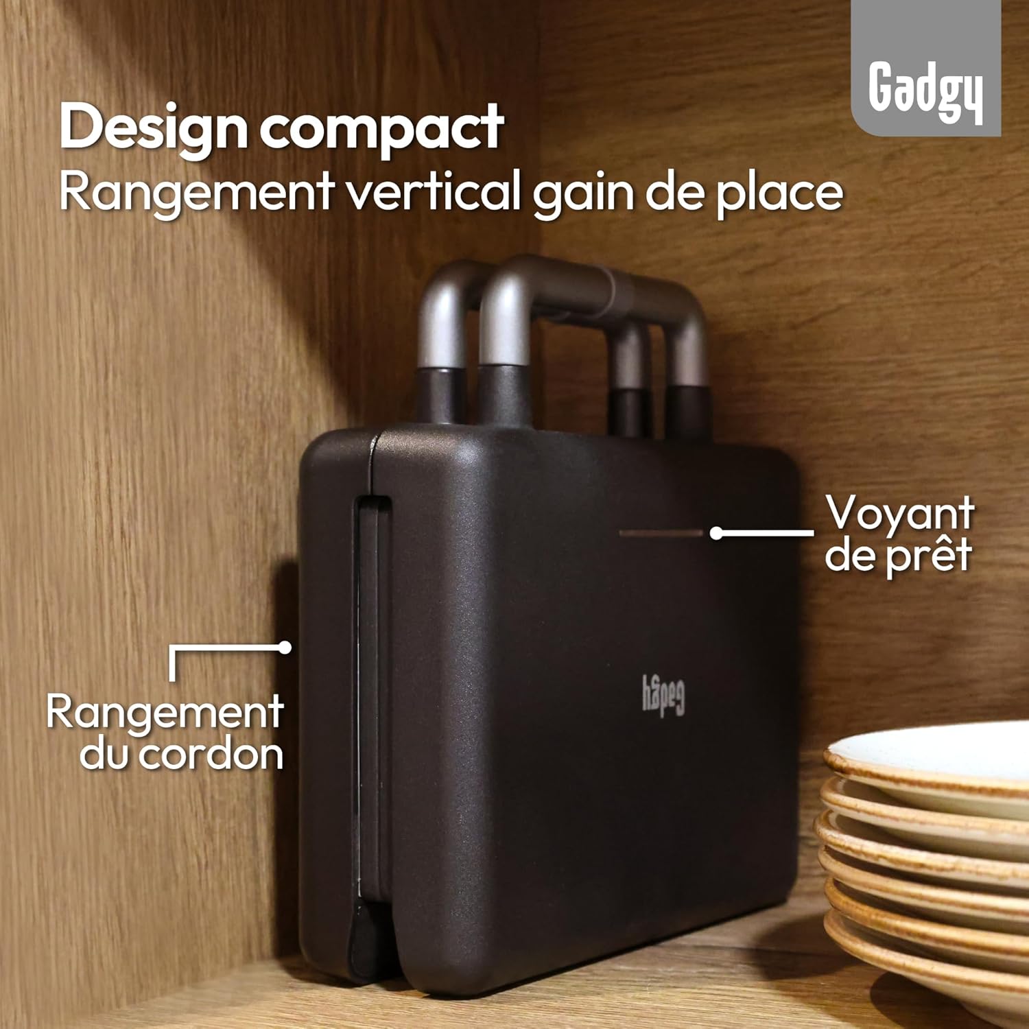 Gadgy - 2 en 1 Gaufrier/Croque-Monsieur - plaques amovibles, thermostat, rangement vertical