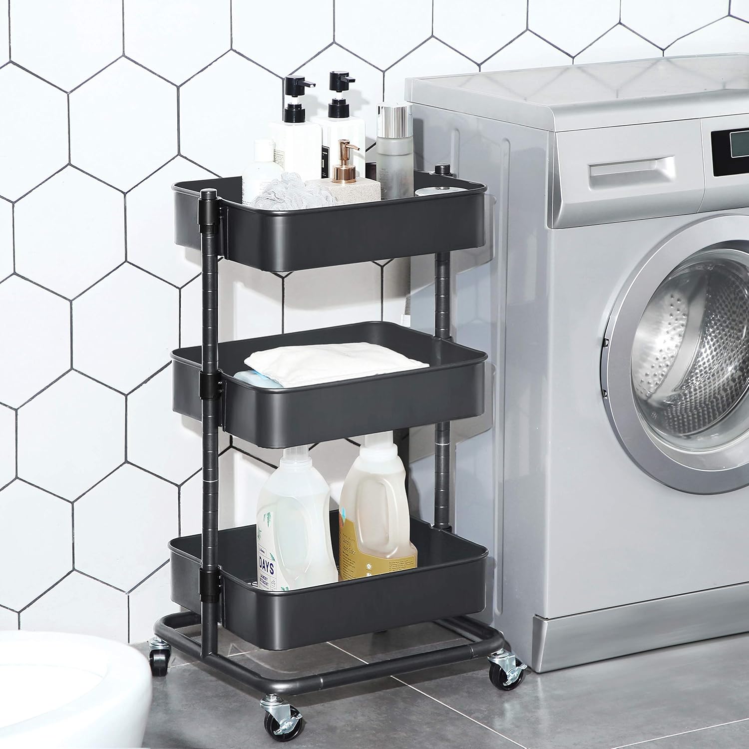 SONGMICS - Chariot 3 niveaux - hauteur réglable, freins, montage facile - BSC60GS