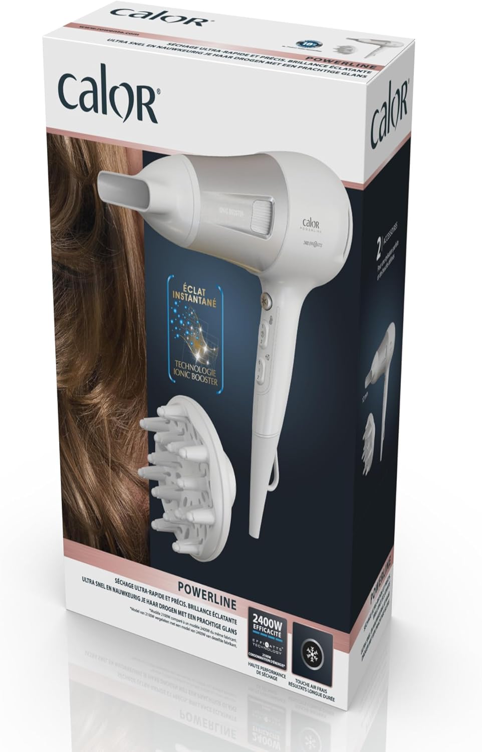 Calor - Powerline sèche-cheveux série - 6 réglages, Booster ionique, Thermo Control, accessoires - CV5930C0