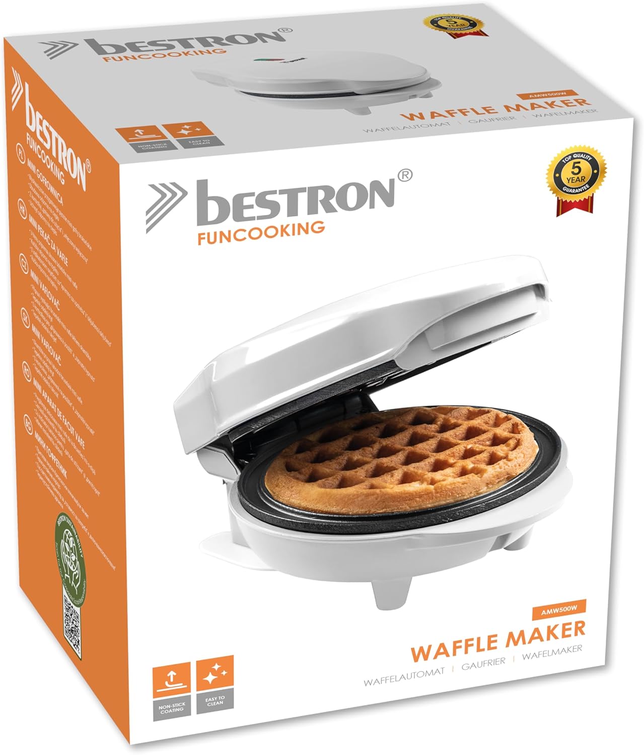 Bestron - Mini gaufrier rétro blanc - compact, antiadhésif, idéal fêtes