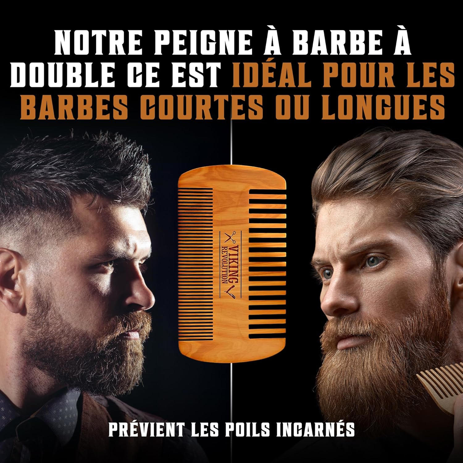 Viking - Brosse à barbe série naturelle - poils sanglier, peigne bois, pochette velours