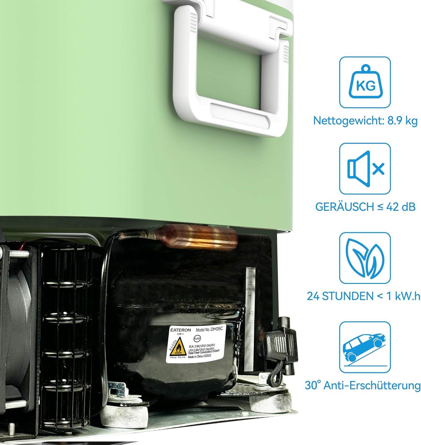 BINGI - glacière électrique 18L - rapide, -18°C, 12V/24V/220V