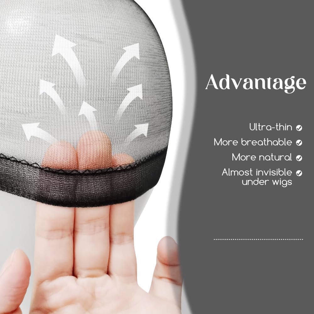 Dreamlover - Bonnet perruque HD ultra-fin - noir - 12 pièces, respirant