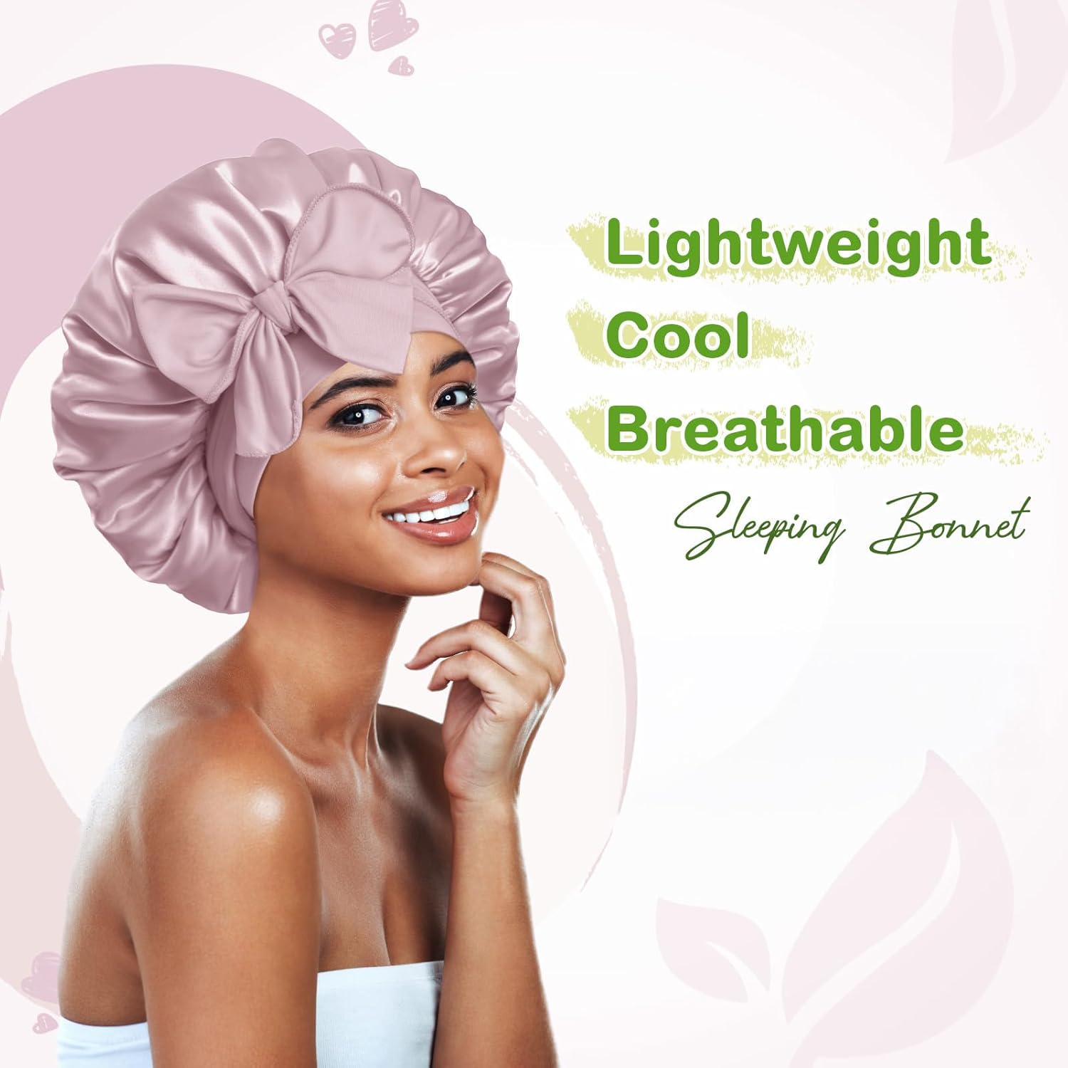 BONNET QUEEN - bonnet satin nuit femmes hommes moyen - ajustable, élastique, cheveux bouclés, or rose gris