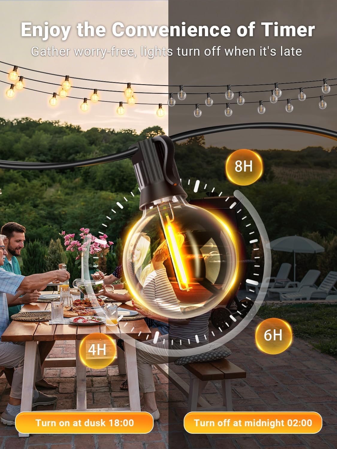 Guirlande Solaire Extérieure - 15m - 21 ampoules G40, 8 modes, IP44