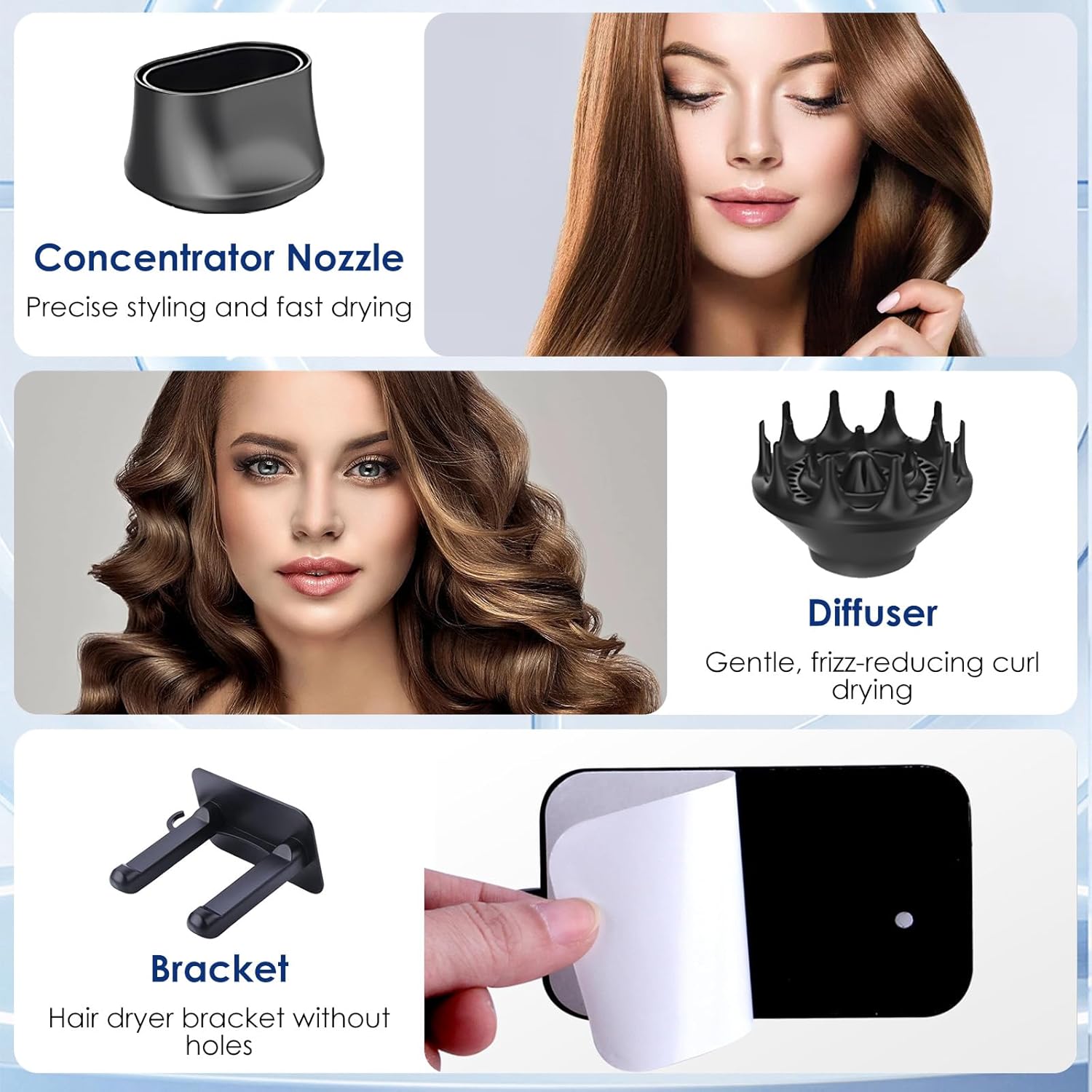 Sèche-cheveux ionique - 2200W - séchage rapide, 4 modes, accessoires