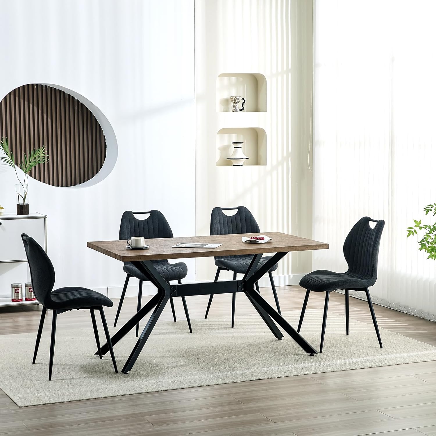 Chaises de salle à manger - lot de 2 - tissu gris foncé, pieds métal, dossier rembourré - dimensions compactes