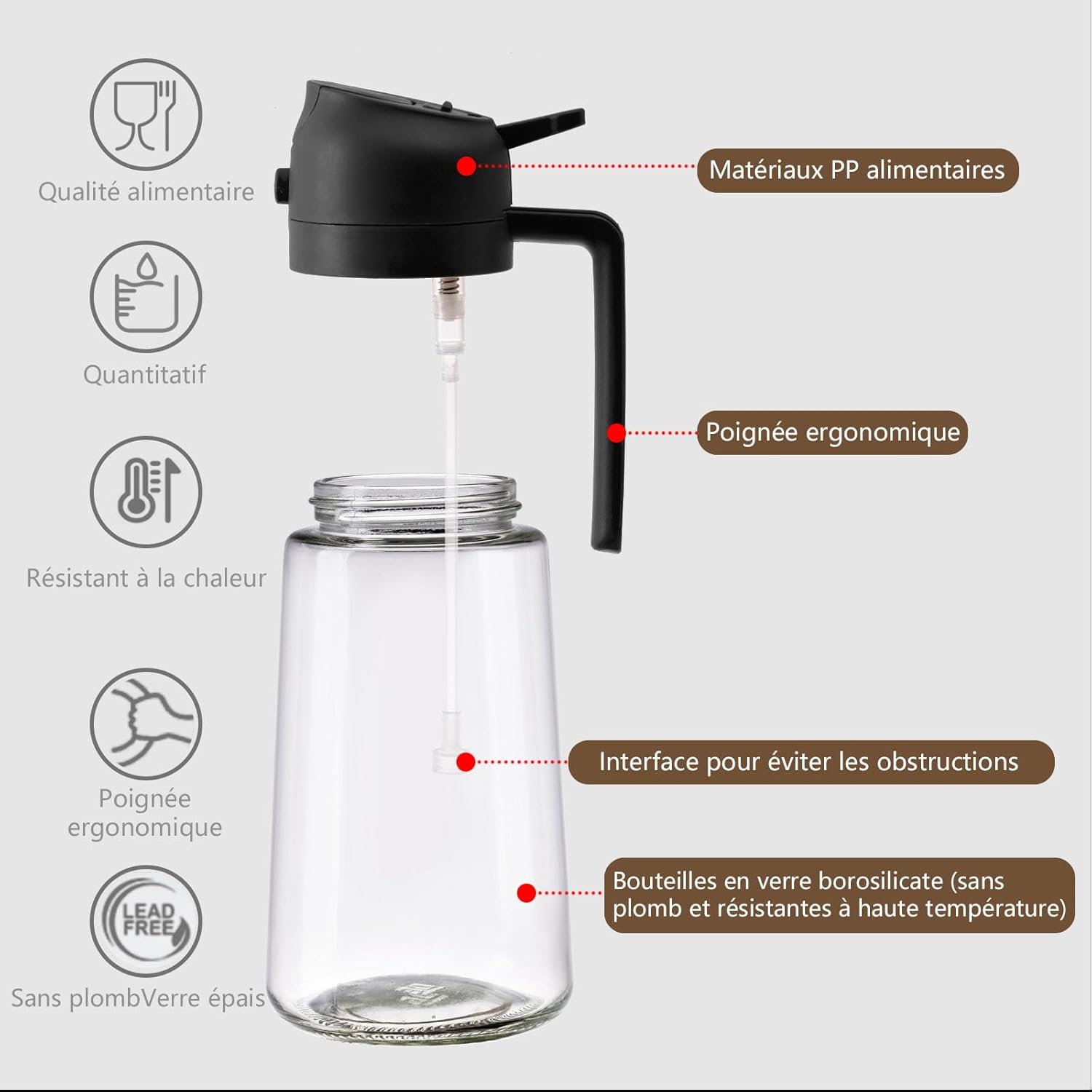 Spray d'huile - 470ml - distributeur polyvalent cuisine, air fryer, BBQ