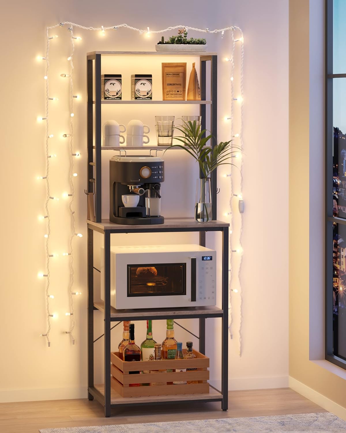 VASAGLE - étagère cuisine 40x60x167 cm, 6 niveaux, 6 crochets, acier, KKS024B02