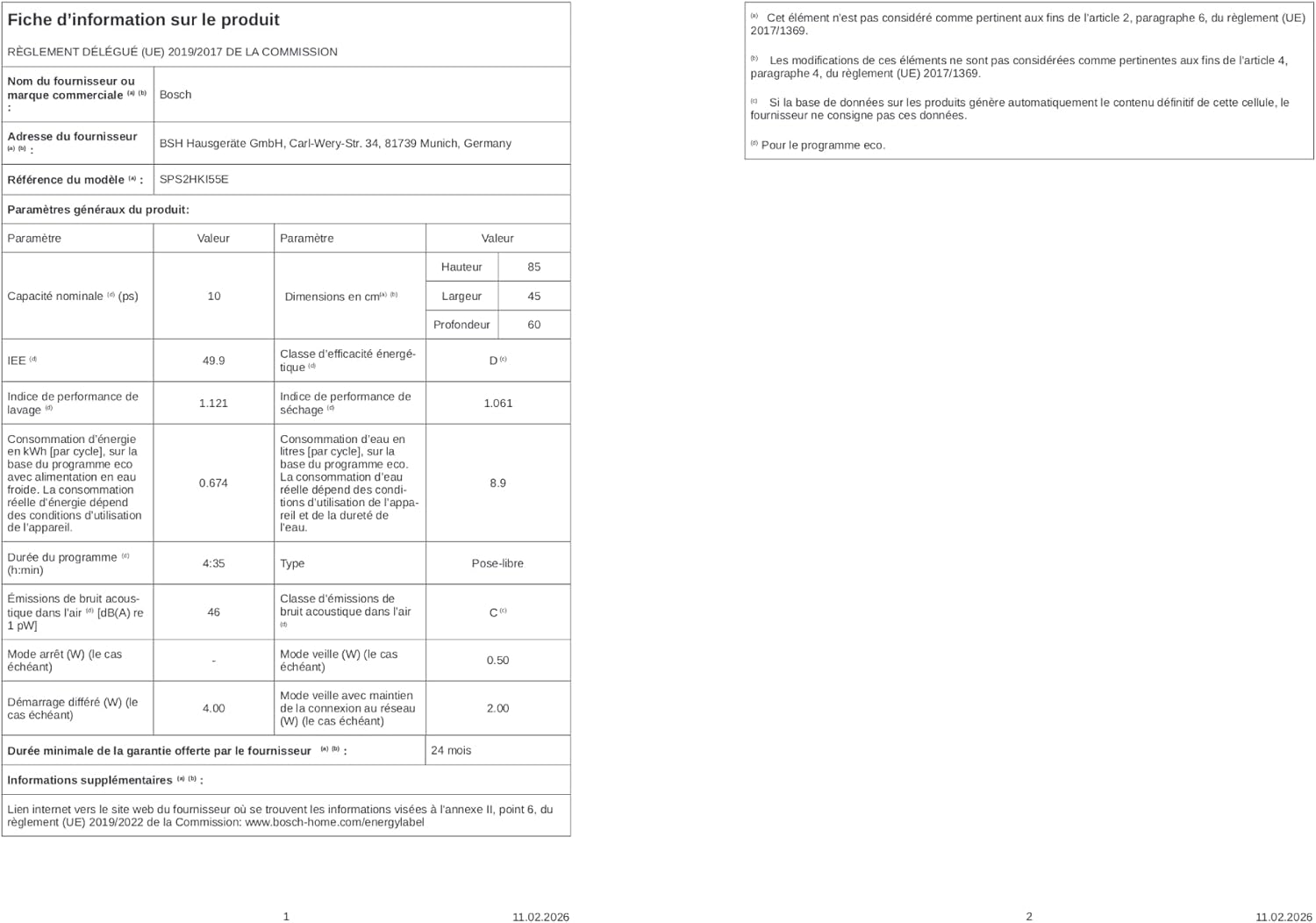 Bosch - Série 2 lave-vaisselle 45cm acier brossé, pose-libre - SPS2HKI55E