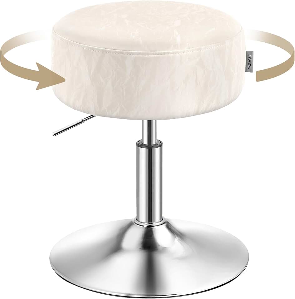 VASAGLE - tabouret réglable PU, blanc crème, coussin épais, 360°, LJB120W01