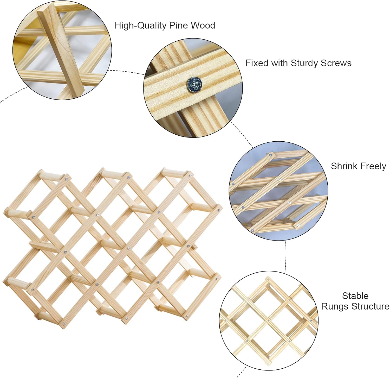Newaner - Casier à vin Log - 45x12.5x31cm - Bois, 10 bouteilles, 3 niveaux