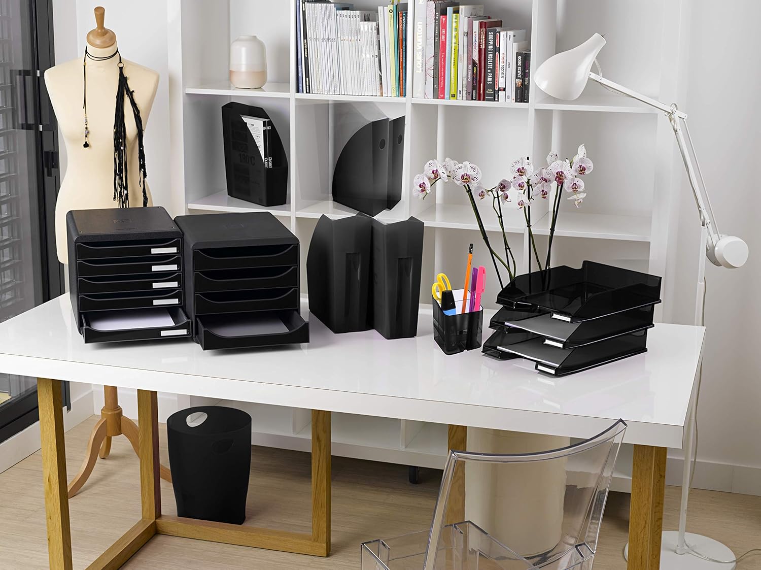 Exacompta - corbeilles à papier Ecobin 15L - 26,3x26,3x33,5cm - lot de 8, poignées, noir 453014D