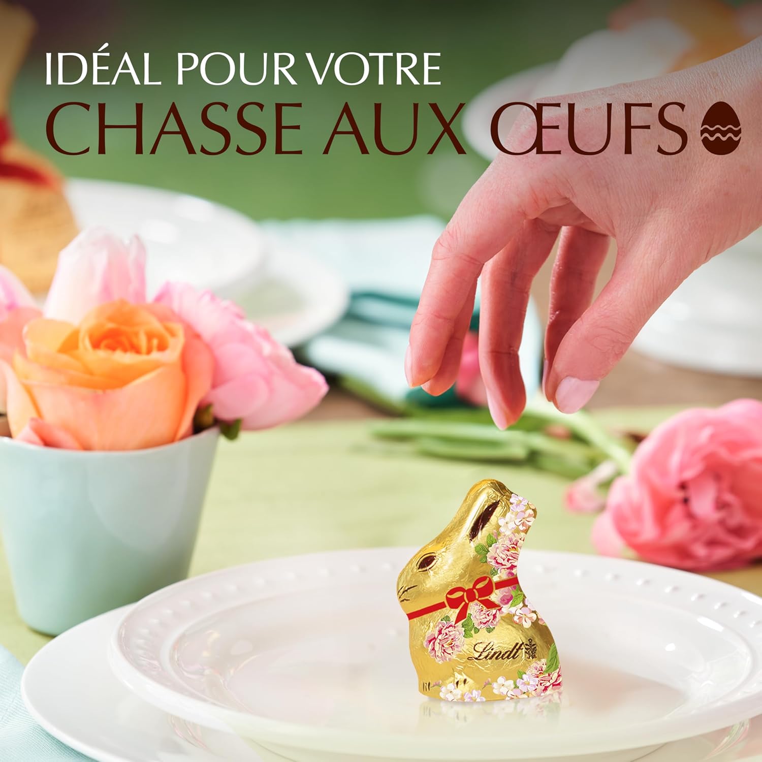 Lindt - Mini-moulages Lapin Or Fleurs - 5x10g - Chocolat au lait, idéal Pâques