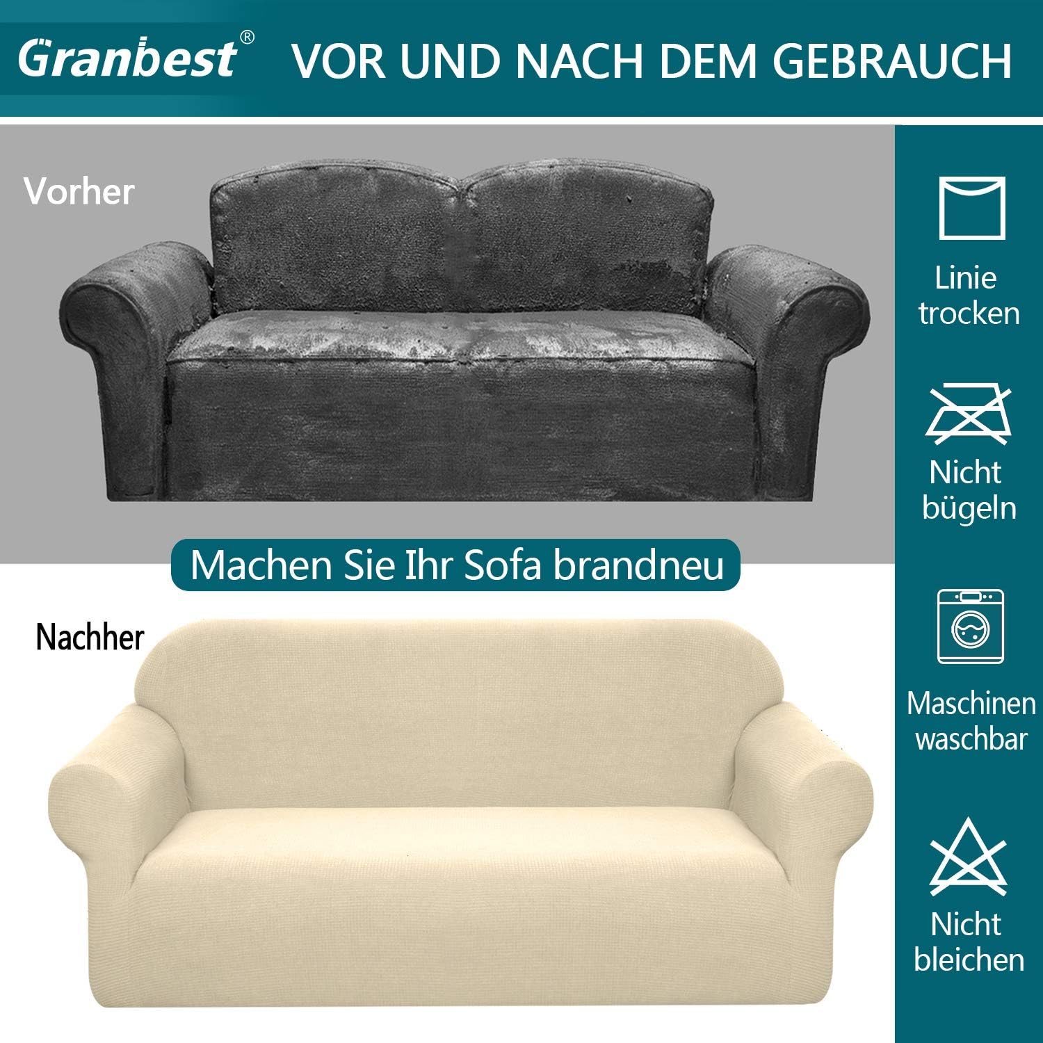 Granbest - housse canapé stretch jacquard 1 place - beige, imperméable, mousse antidérapante