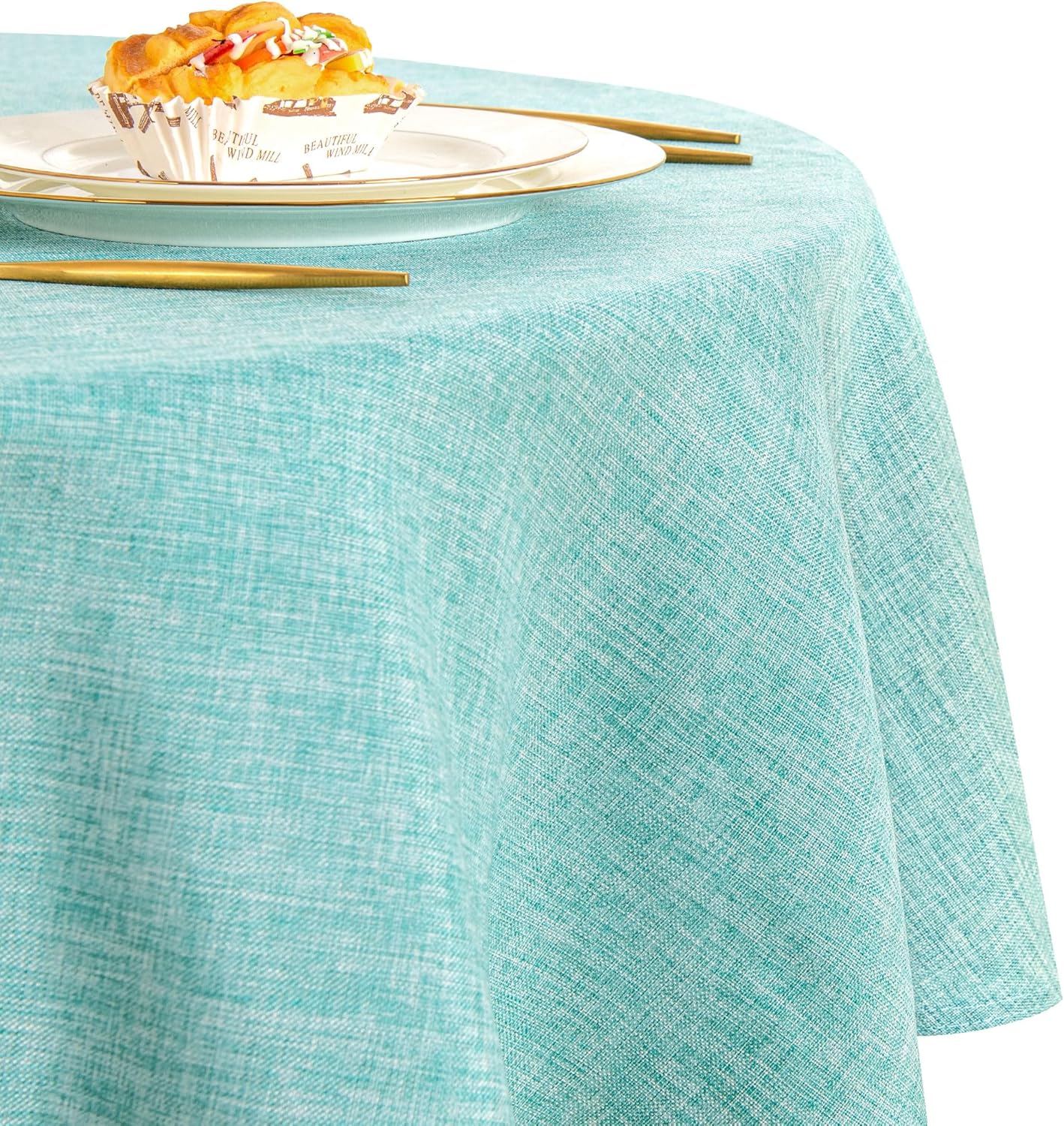 DWCN - nappe ronde effet lin 140cm, anti-tache lavable, imperméable