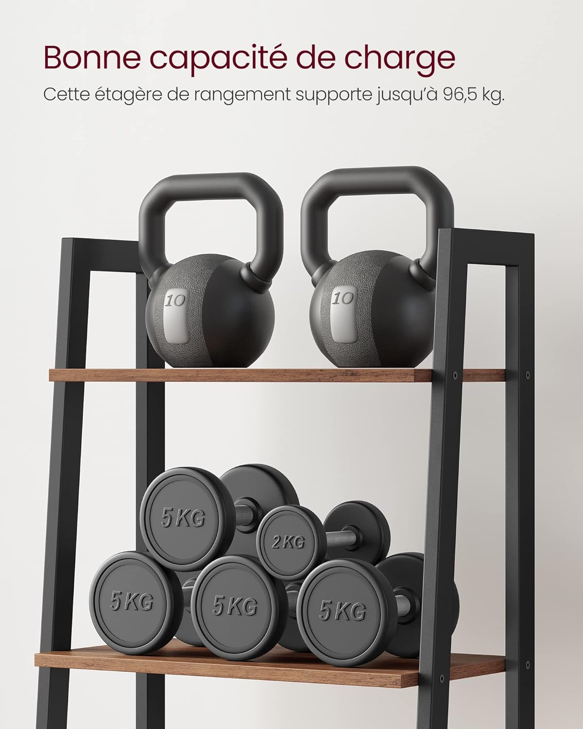 VASAGLE - étagère échelle rustique 34x56x137,5cm acier bois robustes