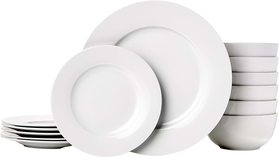 maxxi-dealz Basics - service de table 18 pièces - porcelaine blanche - vaisselle pour 6 personnes