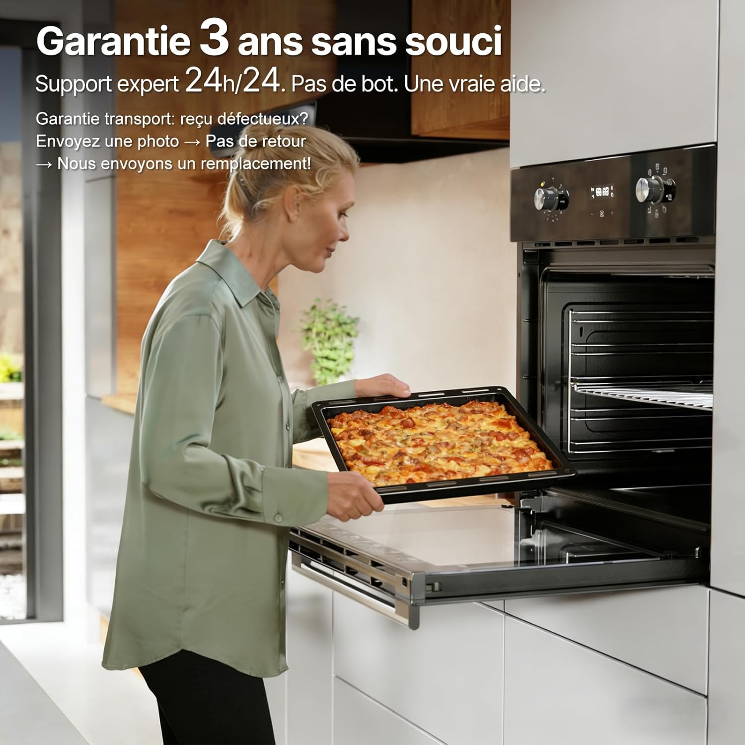 Four encastrable - 60 cm, 70 L, chaleur tournante 4D, 8 modes, sécurité enfant