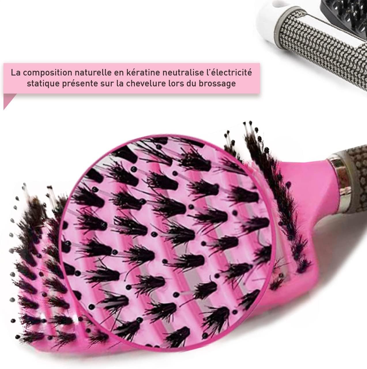 Brosse à cheveux - set 2 pièces - poils de sanglier, rose/violette, démêlage naturel sans larmes