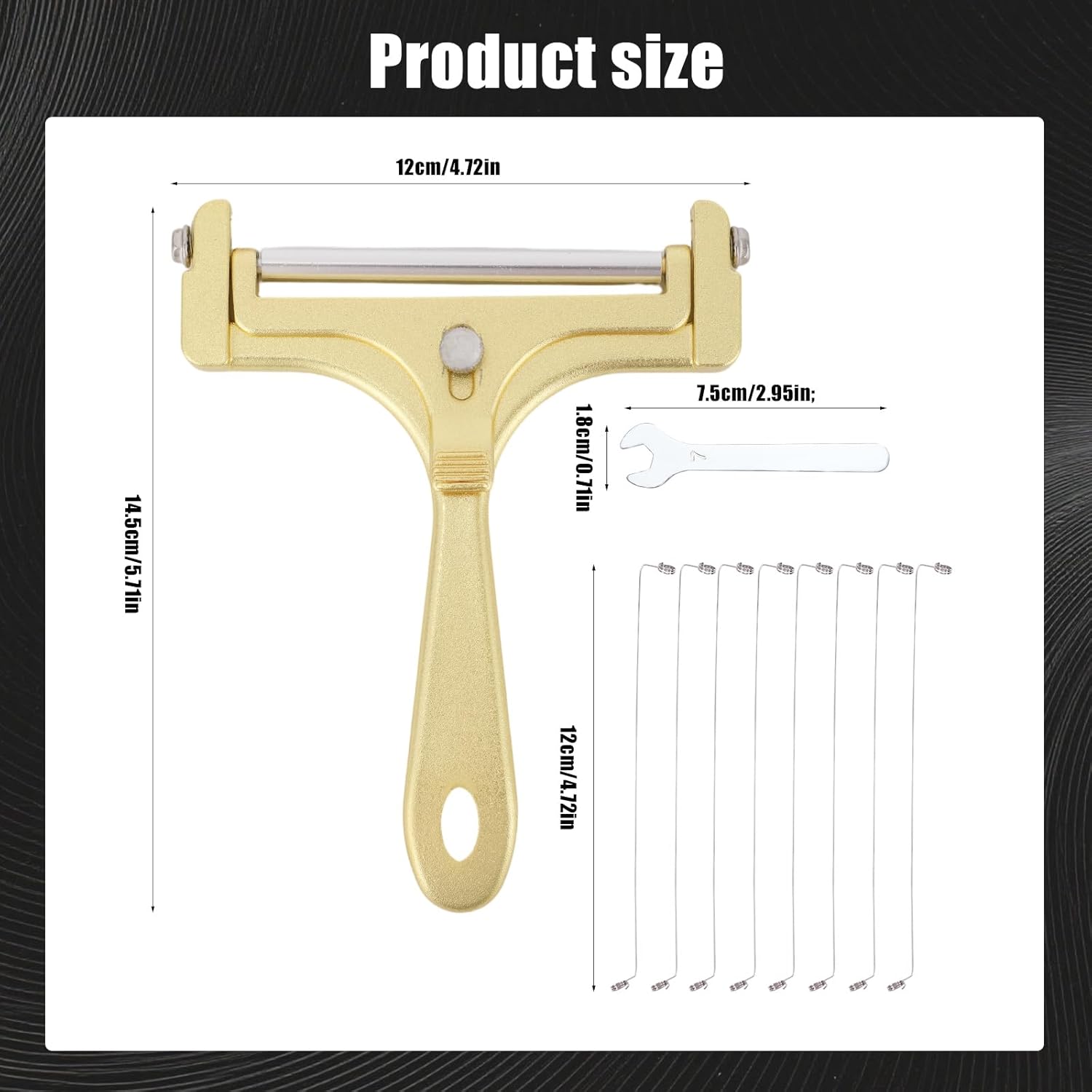 Kit coupe-fromage inox, épaisseur réglable, 8 fils, doré, 10pcs