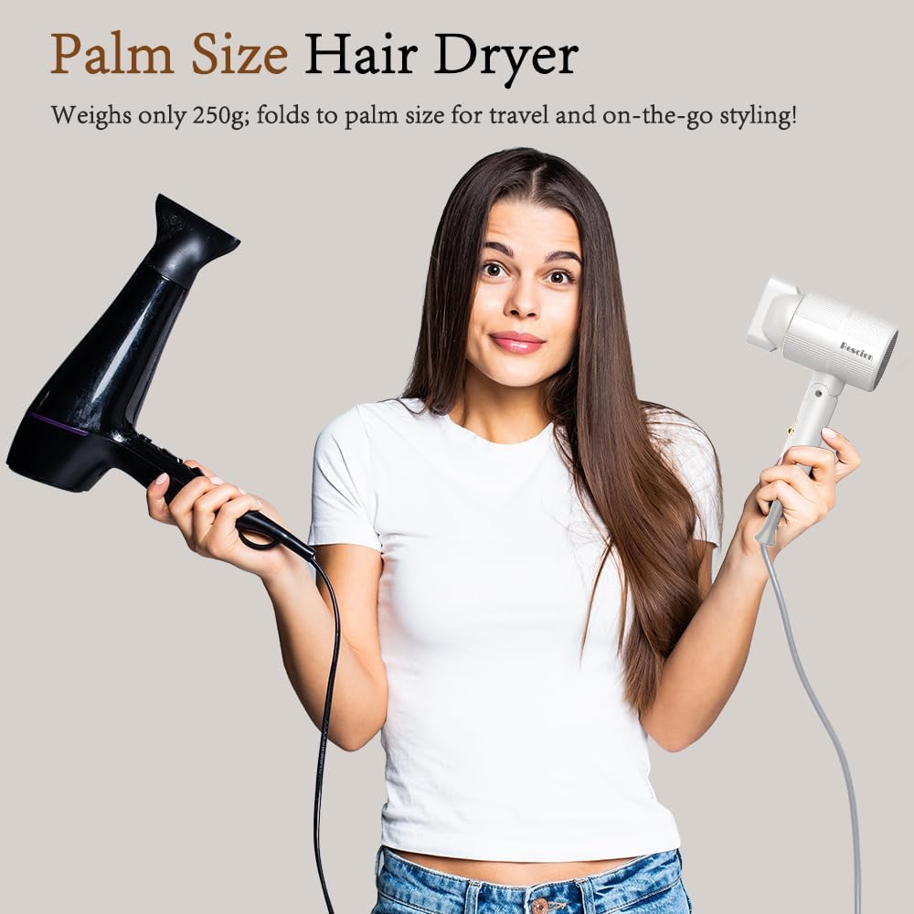 RESCIEN - Sèche-cheveux pliable série 2026 - 10x7x19cm - 2000W, ionique, 250g, concentrateur et diffuseur 2026