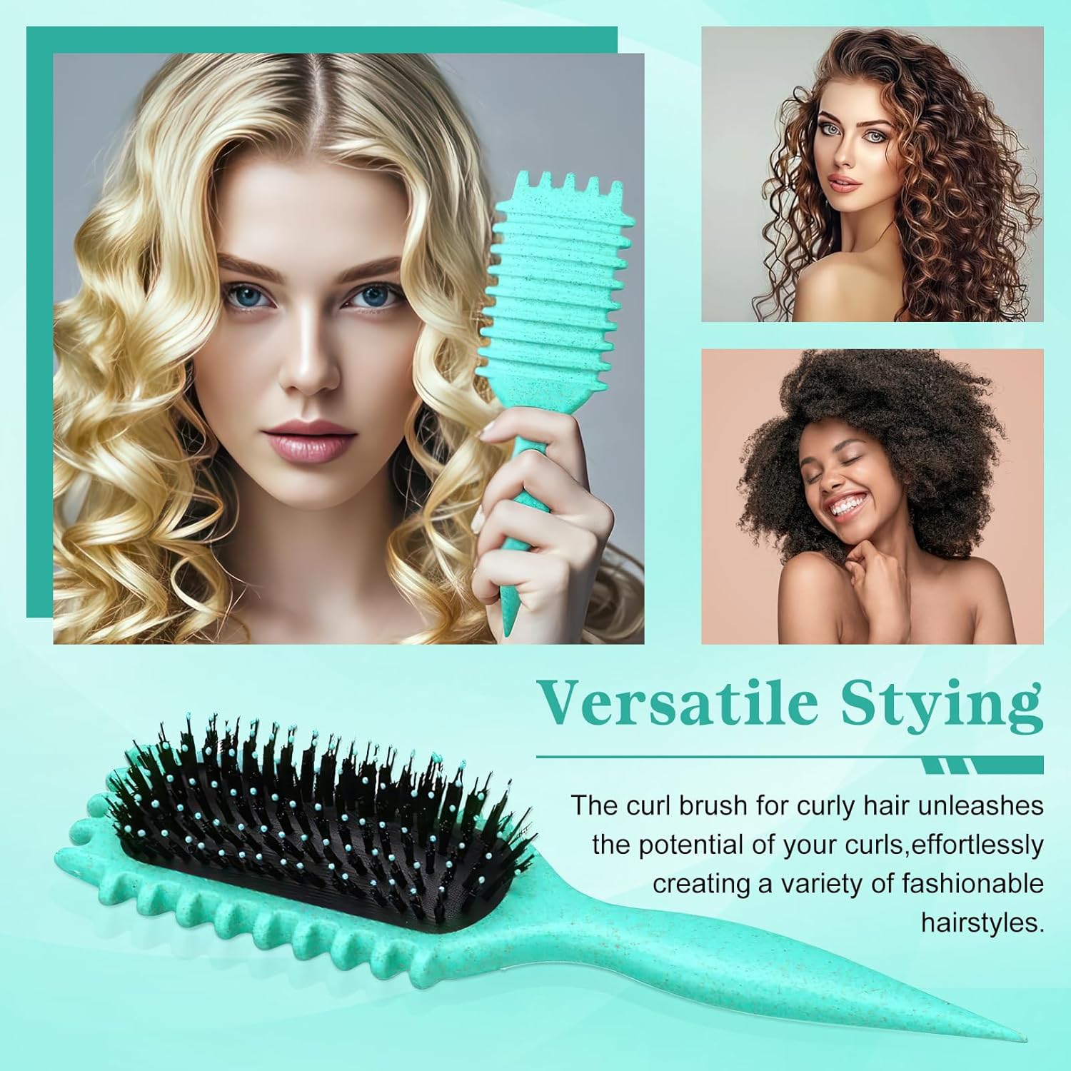 Brosse à friser - antistatique, aérée, cheveux secs/humides, boucles définies, vert