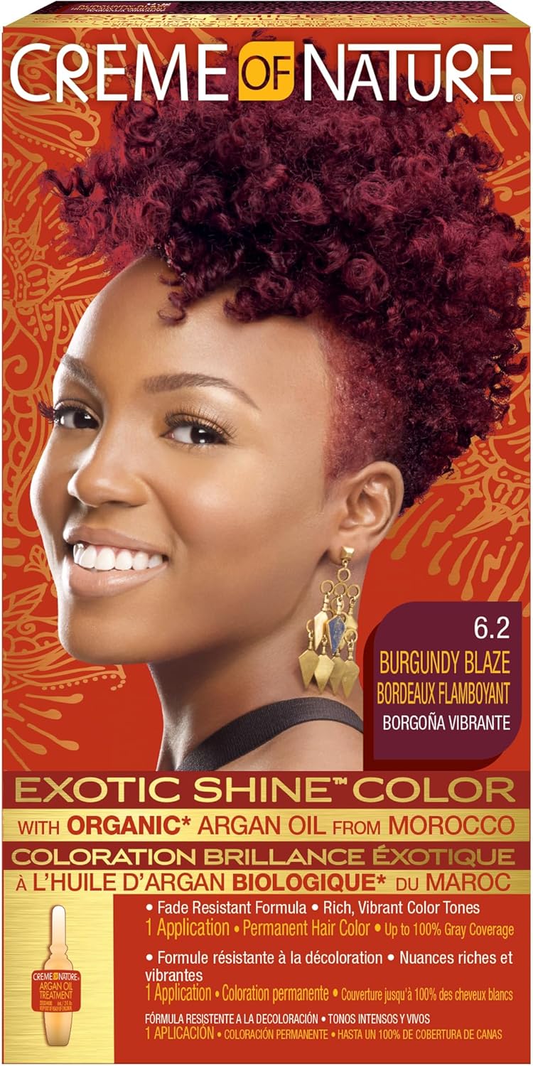 Creme of Nature - Argan Oil - coloration permanente cheveux bouclés, couvre 100% cheveux blancs, 6.2 Burgundy