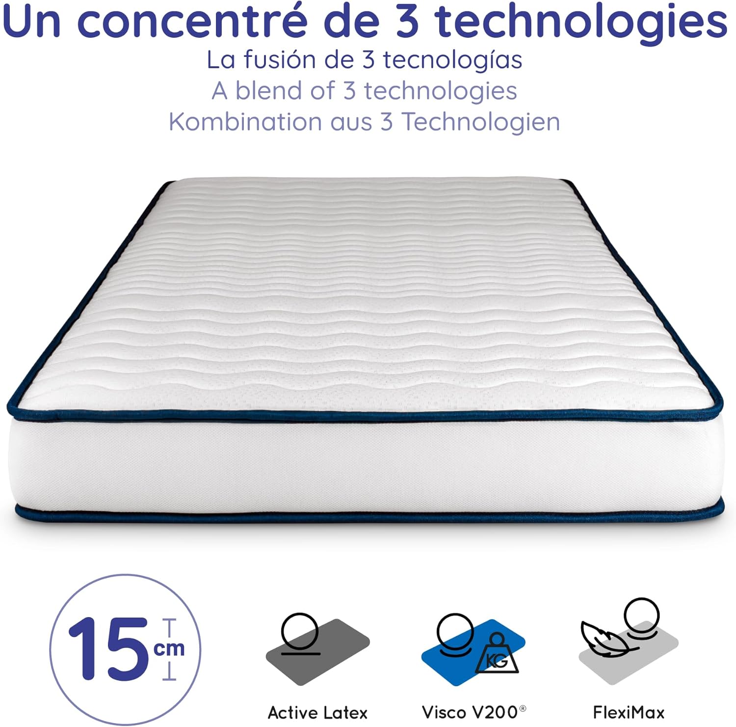 Cosmos - Upsilon - 80x200 cm - mousse mémoire, Blue Latex, 7 zones, réversible