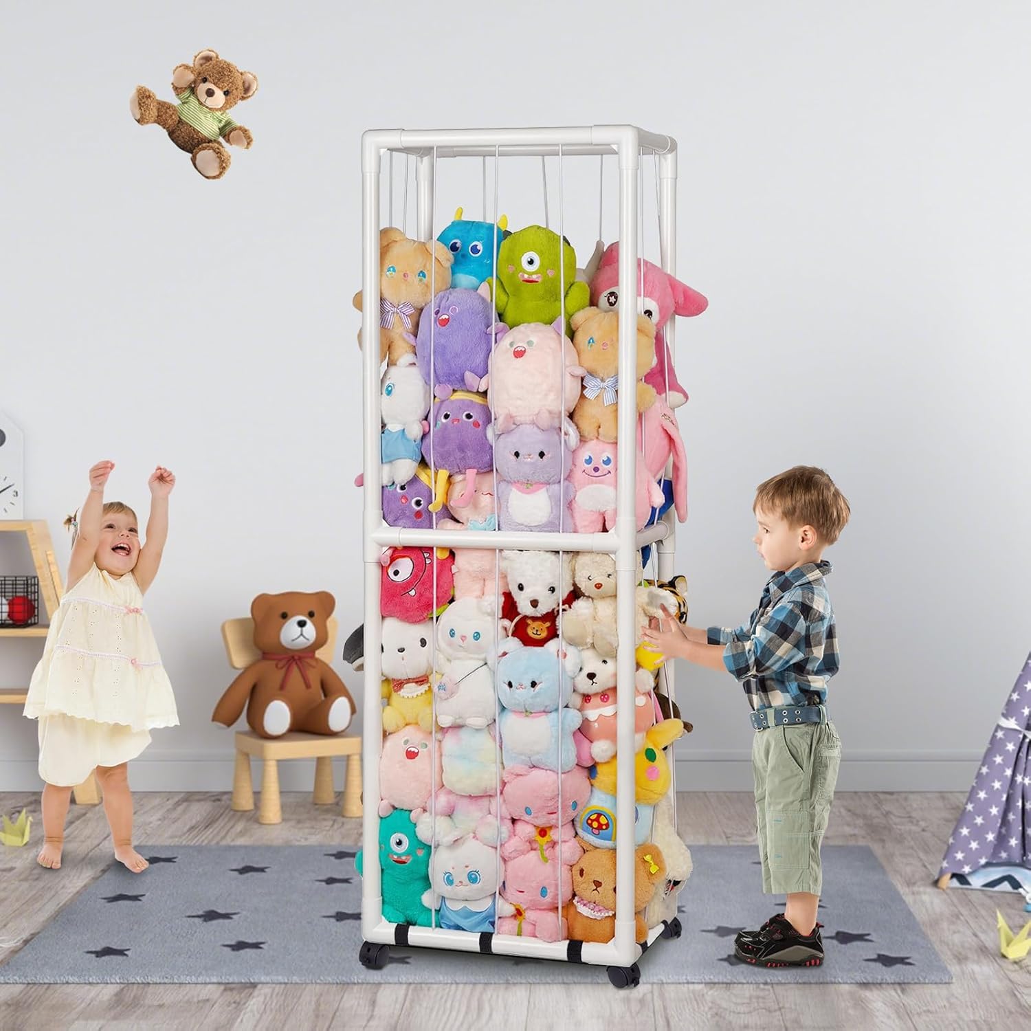 Rangement peluche - coffre à jouets roulettes grande capacité - adapté chambre et salon