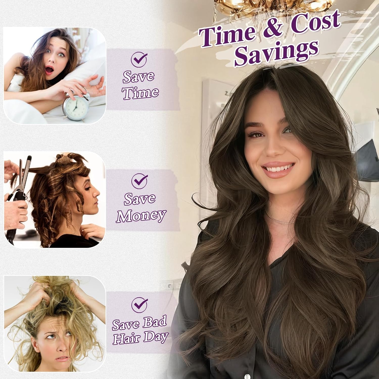 BARSDAR - Extension à clips ondulée 50cm - 5pcs cheveux brun