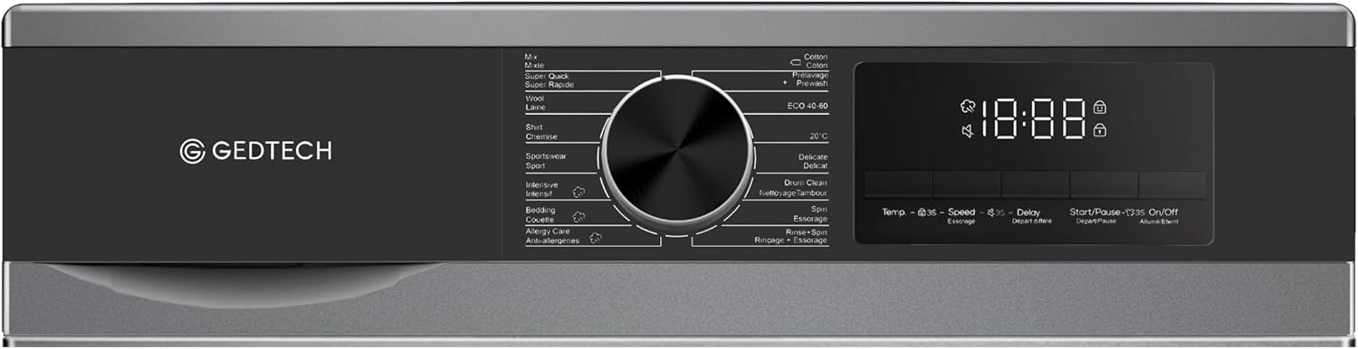GEDTECH - Lave-linge frontal 12kg, 1400 tr/min, Classe A-20%, 16 programmes GLL121400DG