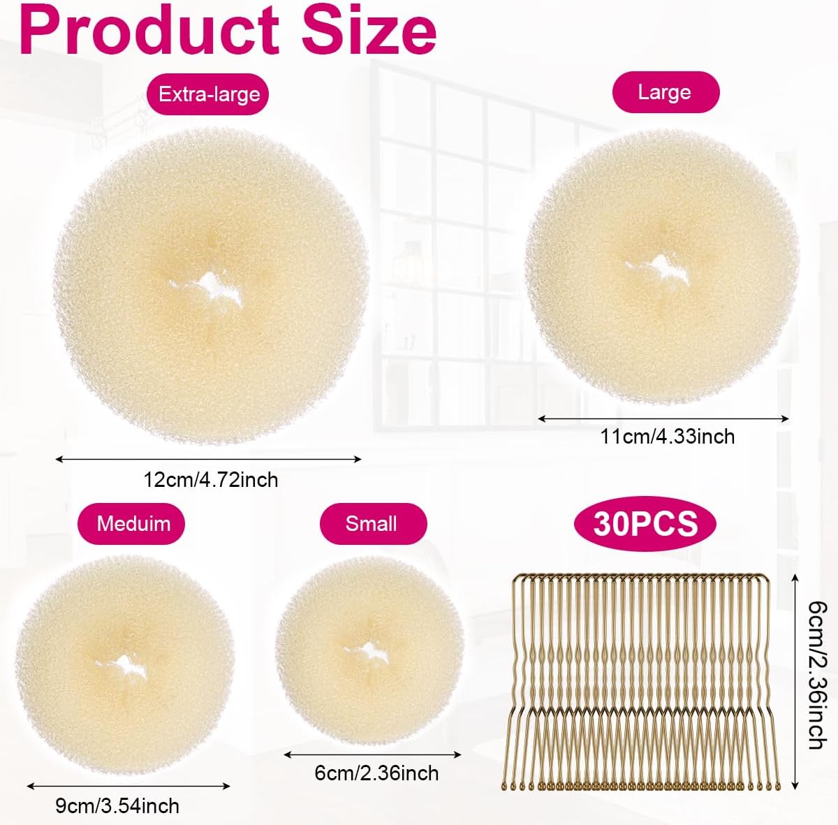 URAQT - machine à chignon 4 tailles - 6/8/10/12cm - 30 épingles incluses