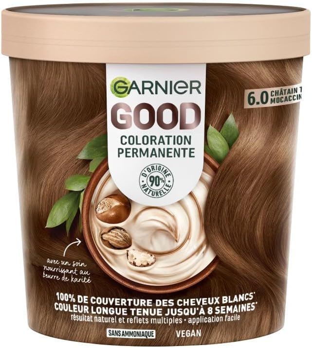Garnier - Coloration permanente Good - sans ammoniaque, 90% naturel, vegan, beurre de karité, couvrance 100% cheveux bla