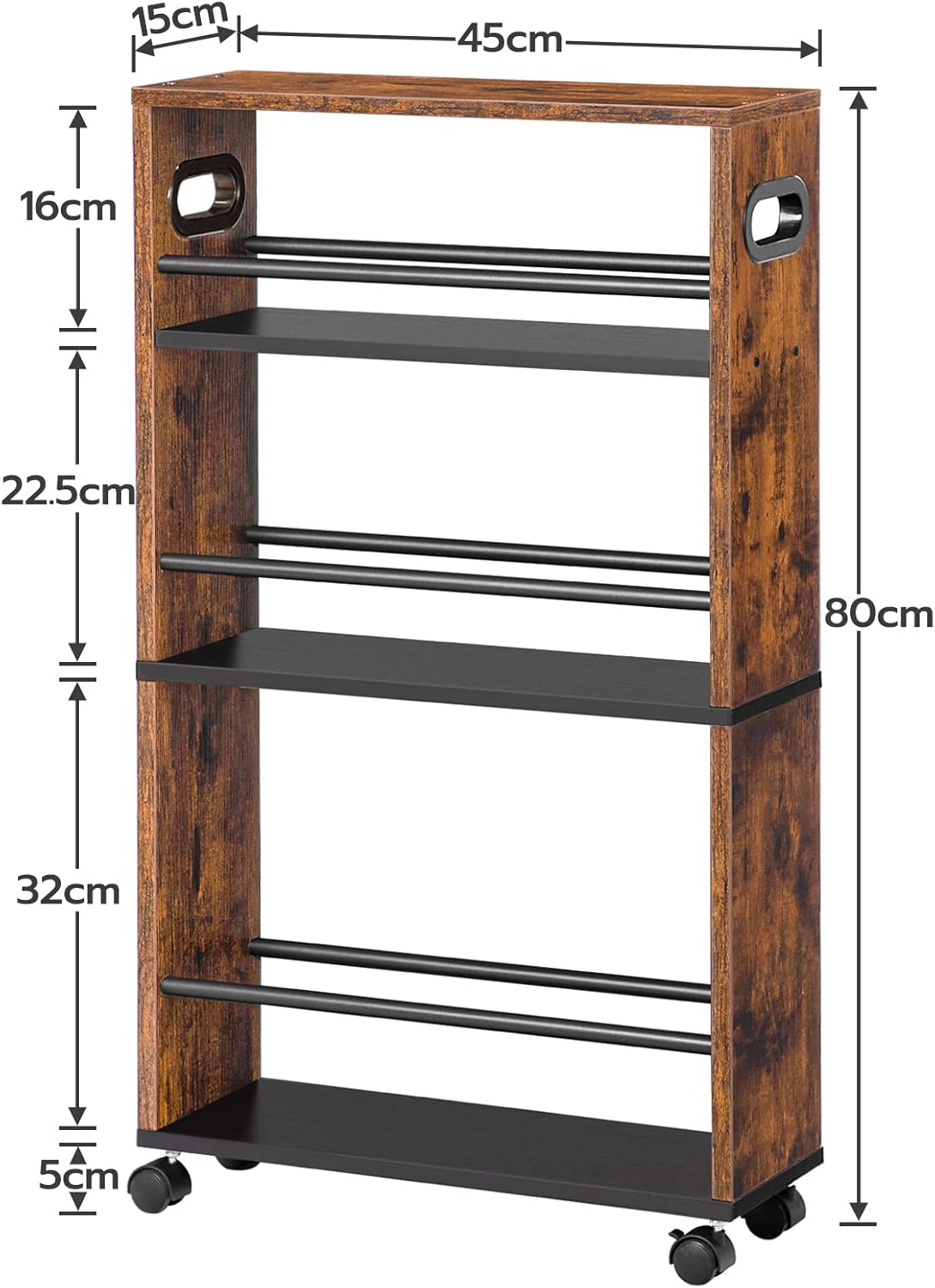 HOOBRO - desserte 4 niveaux, poignée, freins, bords relevés, EBF15TC01