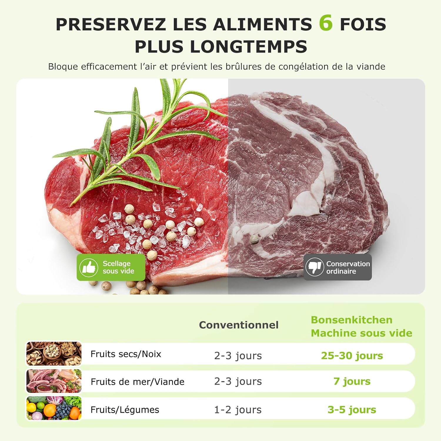 Bonsenkitchen - machine sous vide alimentaire - compacte - cuisson et conservation, 5 sacs inclus